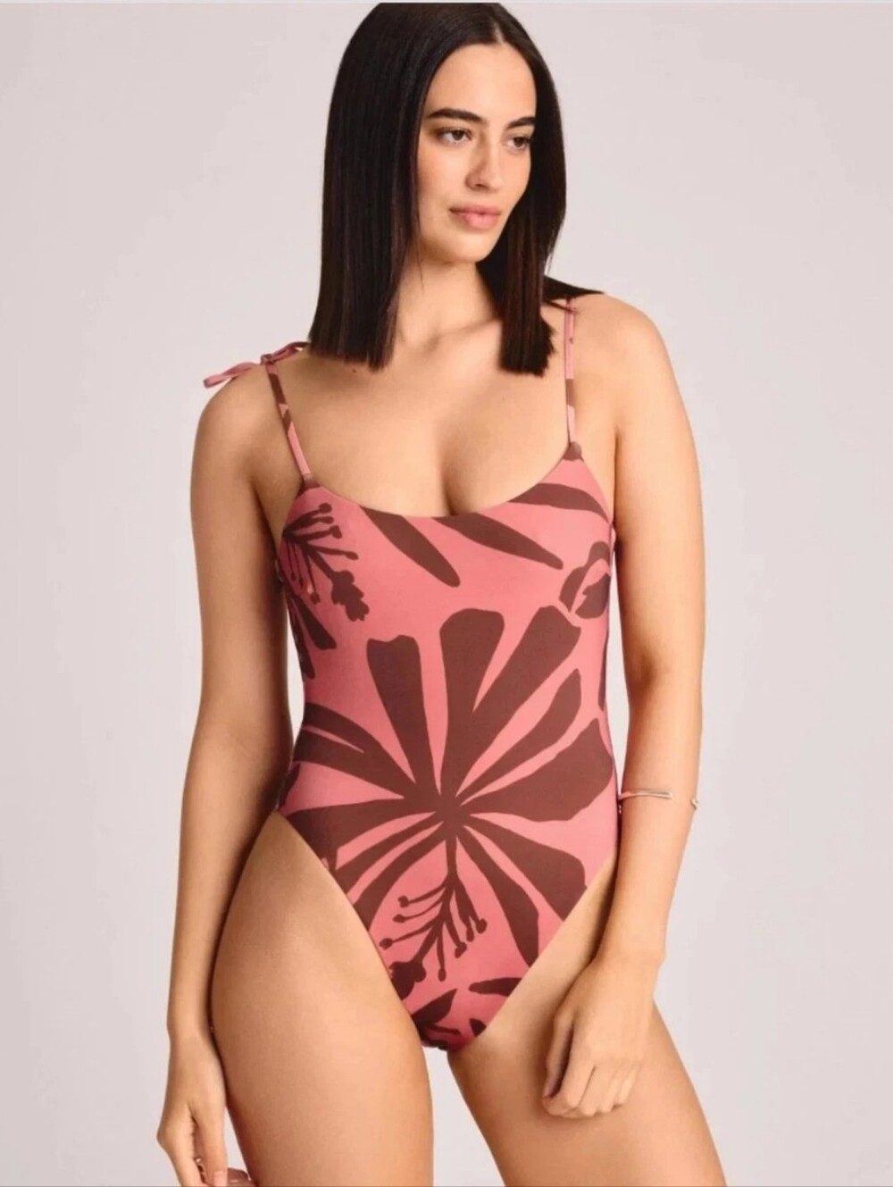 NEW Vitamin A Mauve Shoulder Tie Cheeky High Leg One Piece Swimsuit Size XXL